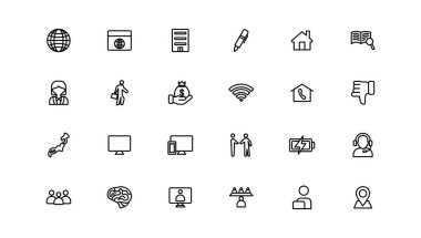 İş ikonları. İş ve Finans web simgeleri aynı hizada. Para, banka, bağlantı, bilgi. Simge koleksiyonu