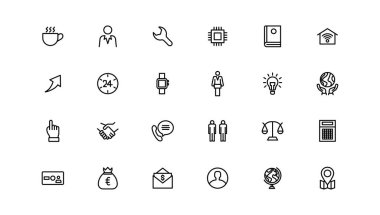 İş ikonları. İş ve Finans web simgeleri aynı hizada. Para, banka, bağlantı, bilgi. Simge koleksiyonu