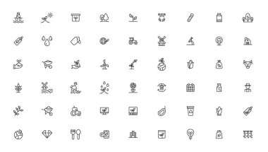 Tarım ikonu seti. Ekoloji çizgi simgeleri ayarlandı. 