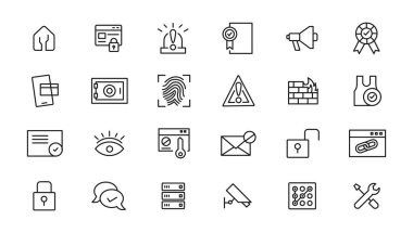Security set of web icons in line style. Cyber Security and internet protection icons for web and mobile app. Password, security system, finger print, spy, electronic key and more. Vector illustration
