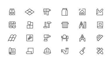 Taslak web simgeleri - inşaat, ev onarım araçları. İnce çizgi ağ simgeleri koleksiyonu. Basit vektör illüstrasyonu