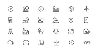 Ecology line icons set. Renewable energy outline icons collection. Solar panel, recycle, eco, bio, power, water - stock vector