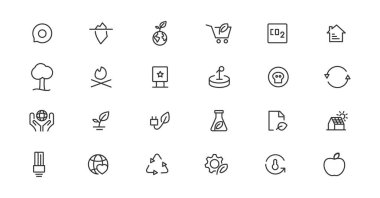 Ecology line icons set. Renewable energy outline icons collection. Solar panel, recycle, eco, bio, power, water - stock vector