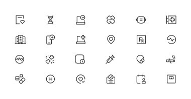 Tıp ve Sağlık Sembolleri - minimal ince çizgi ağ simgesi seti. Taslak simge koleksiyonu. Basit vektör illüstrasyonu