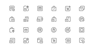 Alışveriş simgeleri, web geliştirme uygulamaları ve web siteleri için dükkan işareti e-ticareti