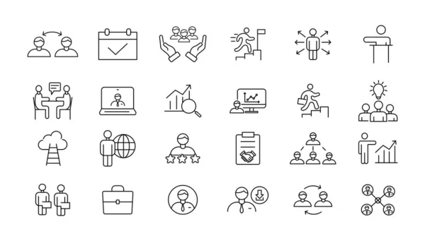 Teamwork Line Icons Set Businessman Outline Icons Collection Work Group — Image vectorielle