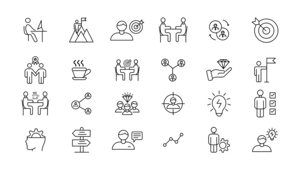 Teamwork Line Icons Set Businessman Outline Icons Collection Work Group — Image vectorielle