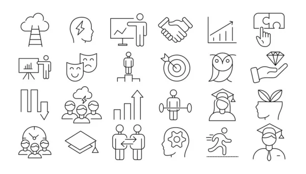 Vector Set Thin Icons Related Career Progress Coaching Business People — стоковый вектор