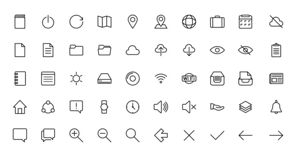 Grundlegende Symbole Gesetzt Thin Line Icons Sammlung Unternehmen Medien Einkaufen — Stockvektor