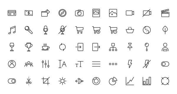 Grundlegende Symbole Gesetzt Thin Line Icons Sammlung Unternehmen Medien Einkaufen — Stockvektor