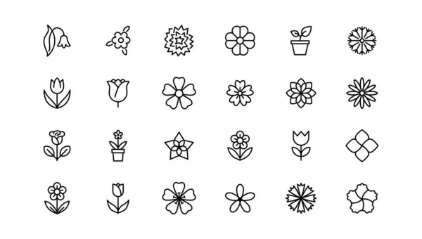 フラワーアイコンセット 透明な背景に隔離された花 現代的なシンプルな花 かわいい丸い花の植物自然コレクション — ストックベクタ
