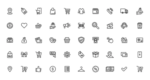 Shopping Retail Line Icons Set Commerce Retail Outline Icons Collection — Wektor stockowy