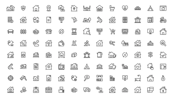 Gayrimenkul, çok küçük bir ağ simgesi seti. Simgeleri gayrimenkul, mülk, ev kredisi ve daha fazlası olarak dahil ettik. Taslak simge koleksiyonu