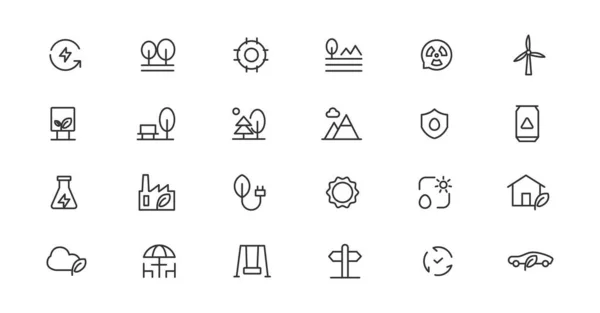 Ecology Line Icons Set Renewable Energy Outline Icons Collection Solar — 스톡 벡터