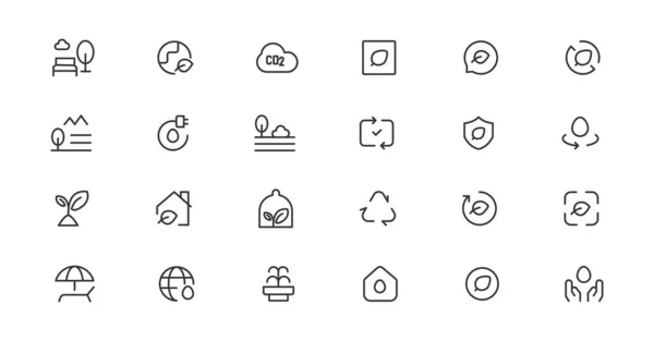 Ecology Line Icons Set Renewable Energy Outline Icons Collection Solar — 스톡 벡터