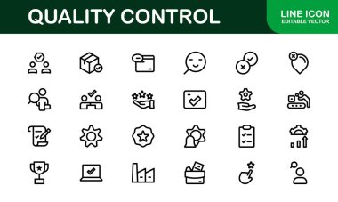 Kalite Kontrol Simgesi Seti - İş, Üretim ve Ürün Güvencesi İçin Asgari, Modern ve Çok Yönlü Sanat Resimleri