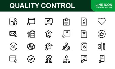Kalite Kontrol Simgesi Seti - İş, Üretim ve Ürün Güvencesi İçin Asgari, Modern ve Çok Yönlü Sanat Resimleri