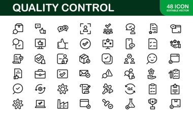 Kalite Kontrol Simgesi Seti - İş, Üretim ve Ürün Güvencesi İçin Asgari, Modern ve Çok Yönlü Sanat Resimleri