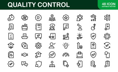 Kalite Kontrol Simgesi Seti - İş, Üretim ve Ürün Güvencesi İçin Asgari, Modern ve Çok Yönlü Sanat Resimleri