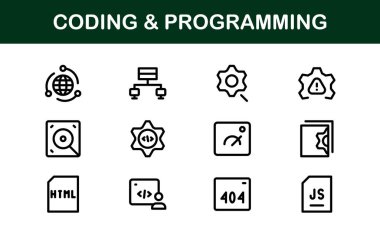Özelleştirilebilir Kodlama ve Programlama Simgeleri. Geliştirme, Tasarım Sistemleri ve Teknoloji Çalışmaları için Vektör Grafikleri