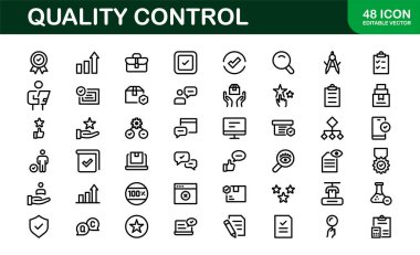 Kalite Kontrol Simgesi Seti - İş, Üretim ve Ürün Güvencesi İçin Asgari, Modern ve Çok Yönlü Sanat Resimleri