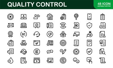 Kalite Kontrol Simgesi Seti - İş, Üretim ve Ürün Güvencesi İçin Asgari, Modern ve Çok Yönlü Sanat Resimleri