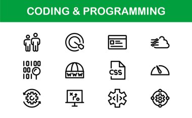 Özelleştirilebilir Kodlama ve Programlama Simgeleri. Geliştirme, Tasarım Sistemleri ve Teknoloji Çalışmaları için Vektör Grafikleri