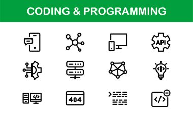 Özelleştirilebilir Kodlama ve Programlama Simgeleri. Geliştirme, Tasarım Sistemleri ve Teknoloji Çalışmaları için Vektör Grafikleri