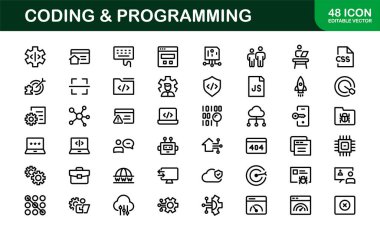 Özelleştirilebilir Kodlama ve Programlama Simgeleri. Geliştirme, Tasarım Sistemleri ve Teknoloji Çalışmaları için Vektör Grafikleri