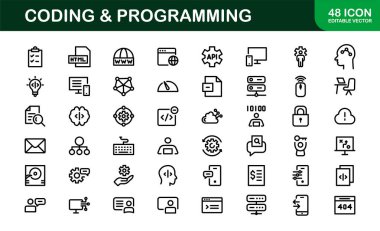 Özelleştirilebilir Kodlama ve Programlama Simgeleri. Geliştirme, Tasarım Sistemleri ve Teknoloji Çalışmaları için Vektör Grafikleri