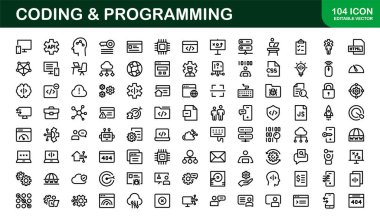 Özelleştirilebilir Kodlama ve Programlama Simgeleri. Geliştirme, Tasarım Sistemleri ve Teknoloji Çalışmaları için Vektör Grafikleri
