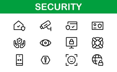 Premium Güvenlik Simgeleri. İzleme, Koruma, Alarm Sistemleri ve Siber Güvenlik Projeleri İçin Temiz ve Düzenlenebilir Vektörler.