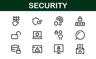 Premium Güvenlik Simgeleri. İzleme, Koruma, Alarm Sistemleri ve Siber Güvenlik Projeleri İçin Temiz ve Düzenlenebilir Vektörler.