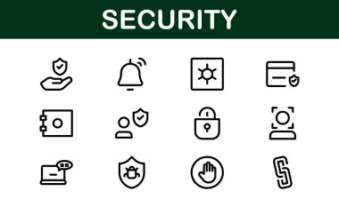 Premium Güvenlik Simgeleri. İzleme, Koruma, Alarm Sistemleri ve Siber Güvenlik Projeleri İçin Temiz ve Düzenlenebilir Vektörler.