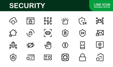 Premium Güvenlik Simgeleri. İzleme, Koruma, Alarm Sistemleri ve Siber Güvenlik Projeleri İçin Temiz ve Düzenlenebilir Vektörler.