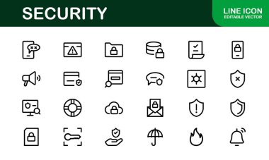 Premium Güvenlik Simgeleri. İzleme, Koruma, Alarm Sistemleri ve Siber Güvenlik Projeleri İçin Temiz ve Düzenlenebilir Vektörler.