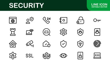 Premium Güvenlik Simgeleri. İzleme, Koruma, Alarm Sistemleri ve Siber Güvenlik Projeleri İçin Temiz ve Düzenlenebilir Vektörler.