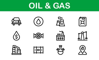 Modern Oil & Gas Icon Set. Minimalist, Professional Energy and Industry Illustrations for Petroleum, Refineries, and Exploration Projects. clipart