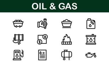 Modern Oil & Gas Icon Set. Minimalist, Professional Energy and Industry Illustrations for Petroleum, Refineries, and Exploration Projects. clipart