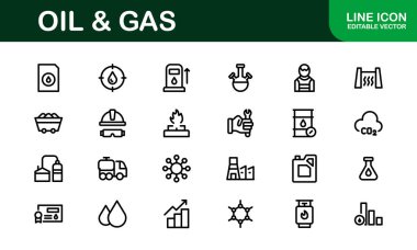 Modern Oil & Gas Icon Set. Minimalist, Professional Energy and Industry Illustrations for Petroleum, Refineries, and Exploration Projects. clipart