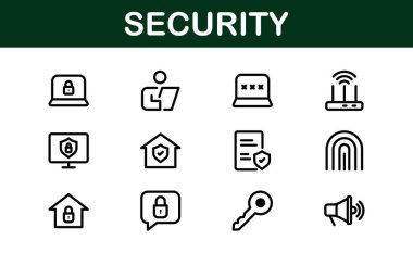 Premium Güvenlik Simgeleri. İzleme, Koruma, Alarm Sistemleri ve Siber Güvenlik Projeleri İçin Temiz ve Düzenlenebilir Vektörler.