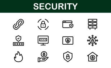 Premium Security Icons. Clean and Editable Vectors for Surveillance, Protection, Alarm Systems, and Cybersecurity Projects. clipart