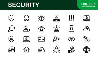 Premium Güvenlik Simgeleri. İzleme, Koruma, Alarm Sistemleri ve Siber Güvenlik Projeleri İçin Temiz ve Düzenlenebilir Vektörler.