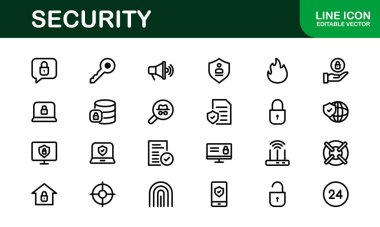Premium Güvenlik Simgeleri. İzleme, Koruma, Alarm Sistemleri ve Siber Güvenlik Projeleri İçin Temiz ve Düzenlenebilir Vektörler.