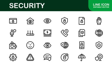 Premium Güvenlik Simgeleri. İzleme, Koruma, Alarm Sistemleri ve Siber Güvenlik Projeleri İçin Temiz ve Düzenlenebilir Vektörler.