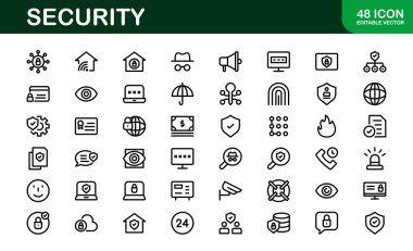 Premium Security Icons. Clean and Editable Vectors for Surveillance, Protection, Alarm Systems, and Cybersecurity Projects. clipart