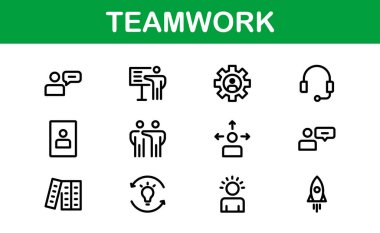 Modern Takım Çalışması Simgesi Seti. İş birliği, takım oluşturma ve ofis projeleri için profesyonel ve minimalist vektörler.