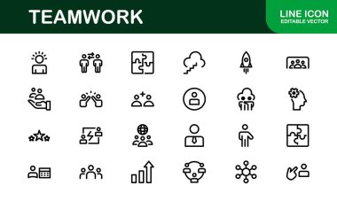 Modern Teamwork Icon Set. Professional and Minimalist Vectors for Collaboration, Team Building, and Office Projects in Outline Style. clipart