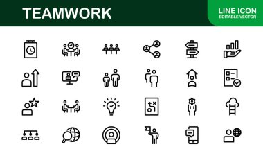 Modern Teamwork Icon Set. Professional and Minimalist Vectors for Collaboration, Team Building, and Office Projects in Outline Style. clipart