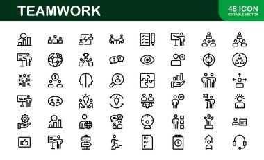 Modern Teamwork Icon Set. Professional and Minimalist Vectors for Collaboration, Team Building, and Office Projects in Outline Style. clipart